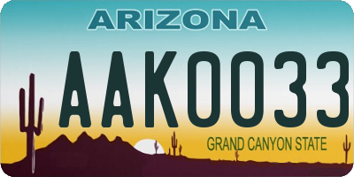 AZ license plate AAK0033