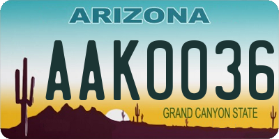 AZ license plate AAK0036