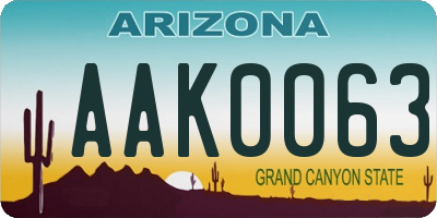 AZ license plate AAK0063