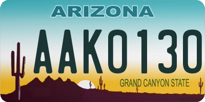 AZ license plate AAK0130