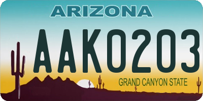 AZ license plate AAK0203