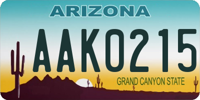 AZ license plate AAK0215