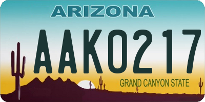 AZ license plate AAK0217