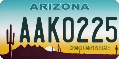 AZ license plate AAK0225
