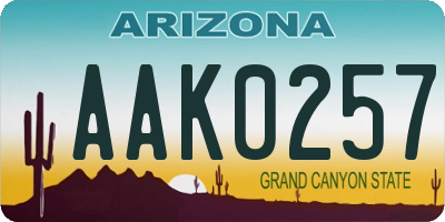 AZ license plate AAK0257