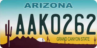 AZ license plate AAK0262