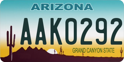 AZ license plate AAK0292