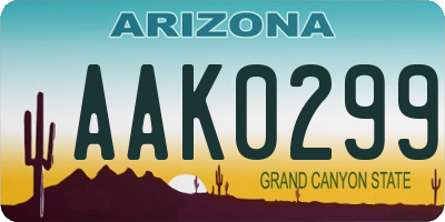 AZ license plate AAK0299