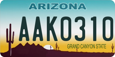 AZ license plate AAK0310