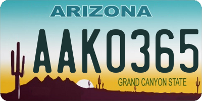 AZ license plate AAK0365