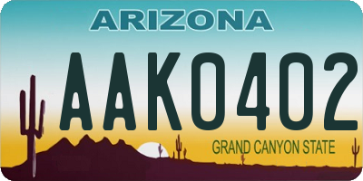 AZ license plate AAK0402