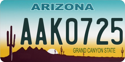 AZ license plate AAK0725