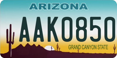 AZ license plate AAK0850