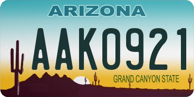 AZ license plate AAK0921