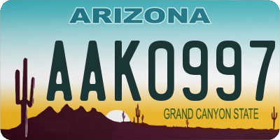 AZ license plate AAK0997