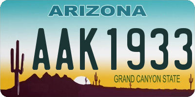 AZ license plate AAK1933