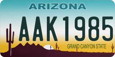 AZ license plate AAK1985