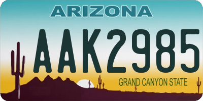 AZ license plate AAK2985