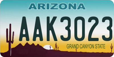 AZ license plate AAK3023