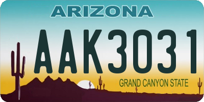 AZ license plate AAK3031