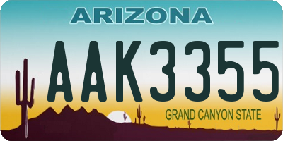 AZ license plate AAK3355