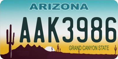 AZ license plate AAK3986