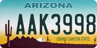 AZ license plate AAK3998