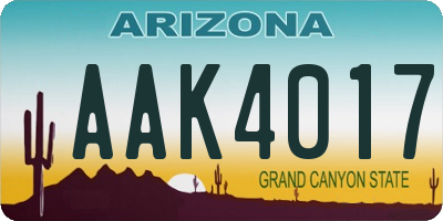 AZ license plate AAK4017