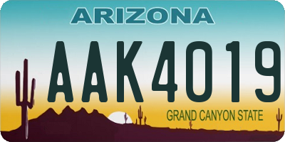 AZ license plate AAK4019