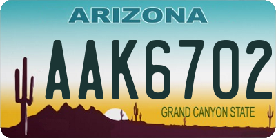 AZ license plate AAK6702