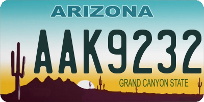 AZ license plate AAK9232