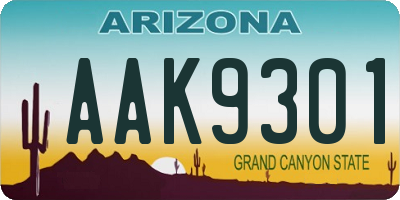 AZ license plate AAK9301