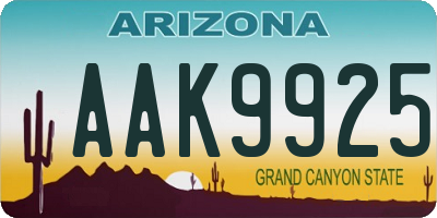 AZ license plate AAK9925
