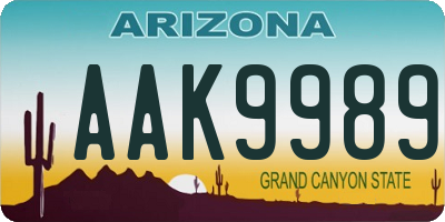 AZ license plate AAK9989