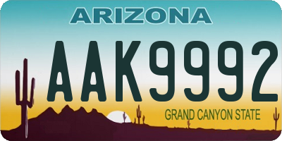 AZ license plate AAK9992