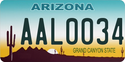 AZ license plate AAL0034