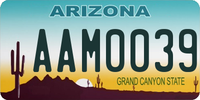 AZ license plate AAM0039