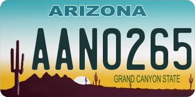 AZ license plate AAN0265