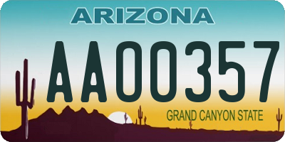 AZ license plate AAO0357
