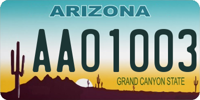 AZ license plate AAO1003