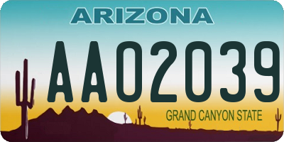 AZ license plate AAO2039