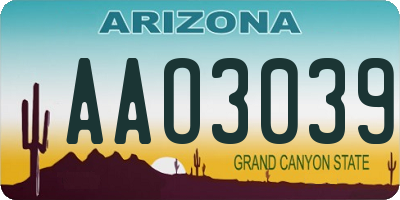 AZ license plate AAO3039