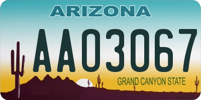 AZ license plate AAO3067