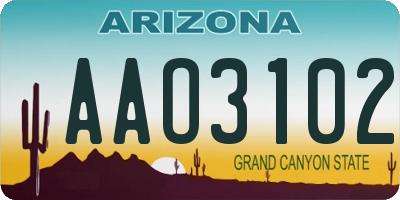 AZ license plate AAO3102