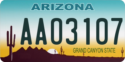 AZ license plate AAO3107