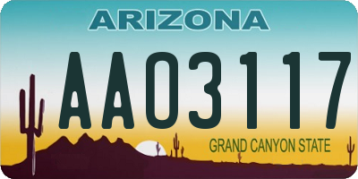 AZ license plate AAO3117