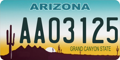 AZ license plate AAO3125