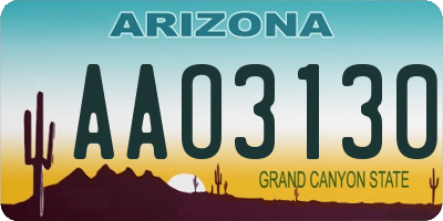 AZ license plate AAO3130