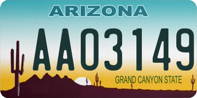 AZ license plate AAO3149