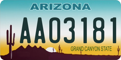 AZ license plate AAO3181